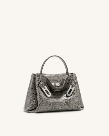Rhea Petit sac d'épaule à double boucle - Crocodile gris