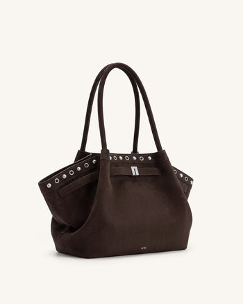 Sac cabas Hana en suédine - Marron chocolat foncé