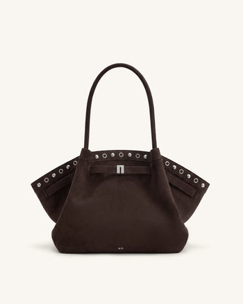 Sac cabas Hana en suédine - Marron chocolat foncé