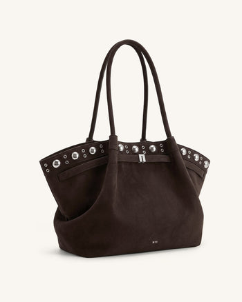 Hana Grand sac cabas en faux daim - Marron foncé