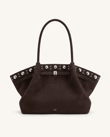 Hana Grand sac cabas en faux daim - Marron foncé