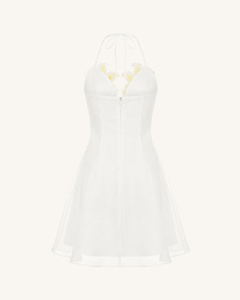 Robe courte dos nu brodée de lys - Blanc