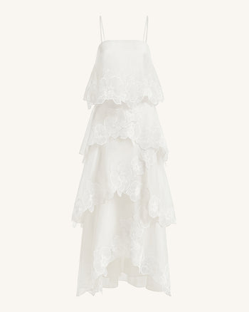 Robe longue superposée à broderies orchidées - Blanc
