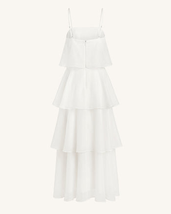 Robe longue superposée à broderies orchidées - Blanc