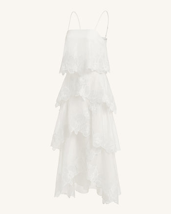 Robe longue superposée à broderies orchidées - Blanc