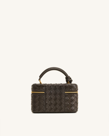 Sac à main avec anse supérieure en forme de boîte et texture tissée Cleo - Marron foncé