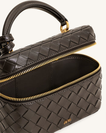 Sac à main avec anse supérieure en forme de boîte et texture tissée Cleo - Marron foncé