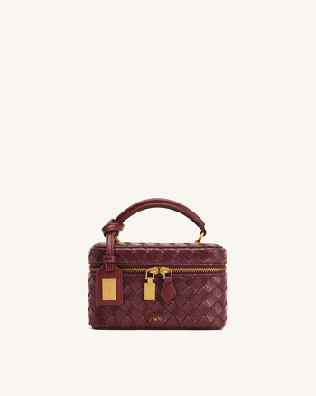 Sac à main avec anse supérieure en forme de boîte et texture tissée Cleo - Bordeaux