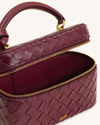 Sac à main avec anse supérieure en forme de boîte et texture tissée Cleo - Bordeaux
