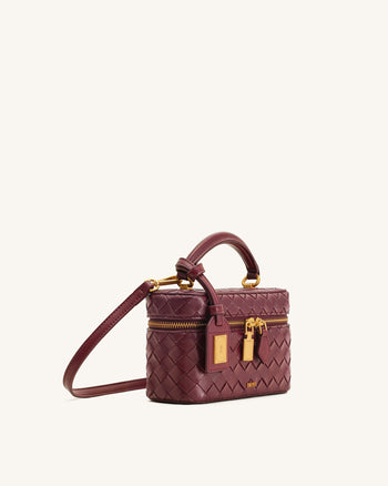 Sac à main avec anse supérieure en forme de boîte et texture tissée Cleo - Bordeaux