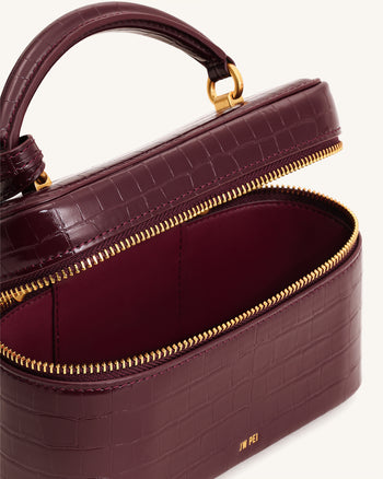Sac à main avec anse supérieure en forme de boîte Cleo - Bordeaux Croco