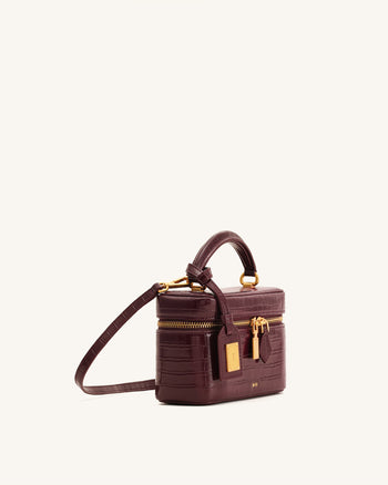 Sac à main avec anse supérieure en forme de boîte Cleo - Bordeaux Croco