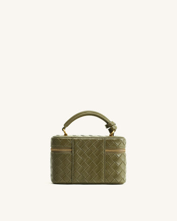 Sac à main avec anse supérieure en forme de boîte et texture tissée Cleo - Vert olive