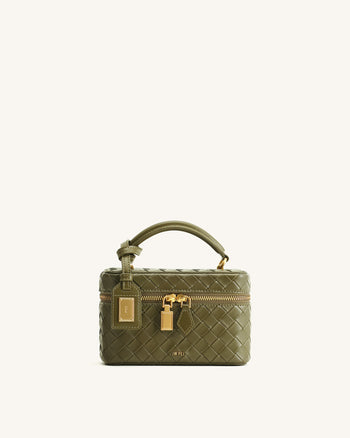 Sac à main avec anse supérieure en forme de boîte et texture tissée Cleo - Vert olive