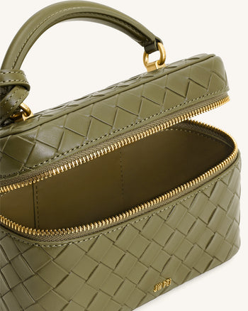 Sac à main avec anse supérieure en forme de boîte et texture tissée Cleo - Vert olive