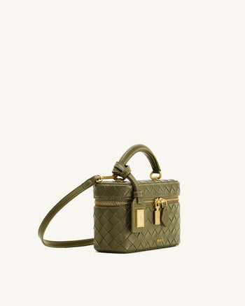 Sac à main avec anse supérieure en forme de boîte et texture tissée Cleo - Vert olive
