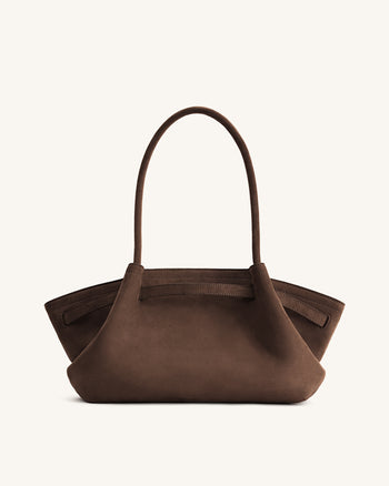 Hana Sac cabas large en simili daim - Marron foncé