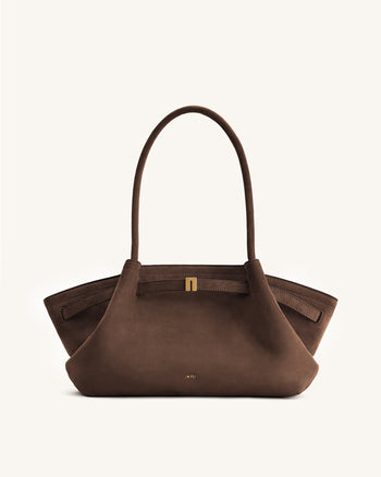Hana Sac cabas large en simili daim - Marron foncé