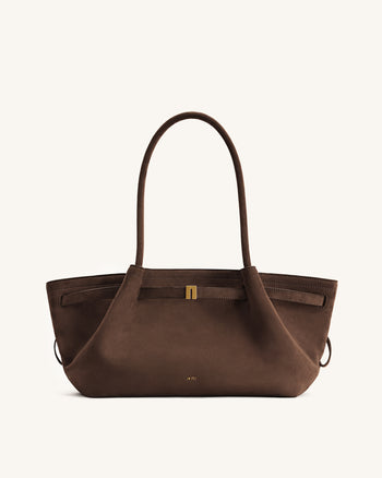 Hana Sac cabas large en simili daim - Marron foncé