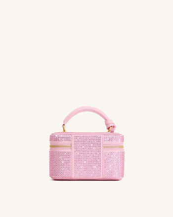 Sac à main avec anse supérieure en forme de boîte et cristal artificiel Cleo - Rose
