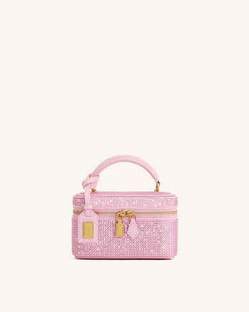 Sac à main avec anse supérieure en forme de boîte et cristal artificiel Cleo - Rose
