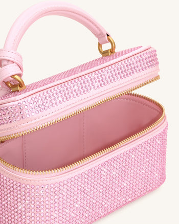 Sac à main avec anse supérieure en forme de boîte et cristal artificiel Cleo - Rose