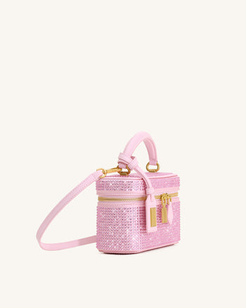 Sac à main avec anse supérieure en forme de boîte et cristal artificiel Cleo - Rose