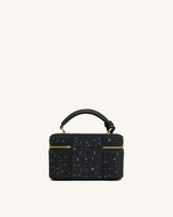 Sac à main avec anse supérieure en forme de boîte et cristal artificiel Cleo - Noir