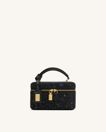 Sac à main avec anse supérieure en forme de boîte et cristal artificiel Cleo - Noir