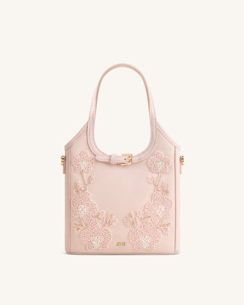 Brooke Mini sac à main orné d'une orchidée perlée et d'une ceinture - Rose