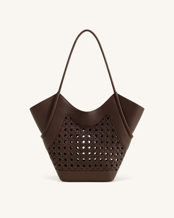 Sac fourre-tout à empiècement tissé Maribel - Marron foncé
