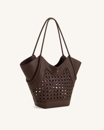 Sac fourre-tout à empiècement tissé Maribel - Marron foncé
