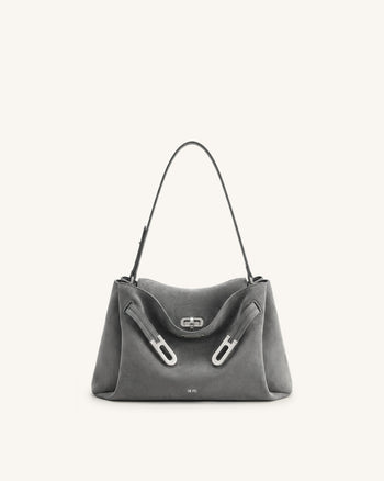 Rhea Sac à bandoulière à double boucle en suédine - Gris