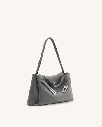 Rhea Sac à bandoulière à double boucle en suédine - Gris