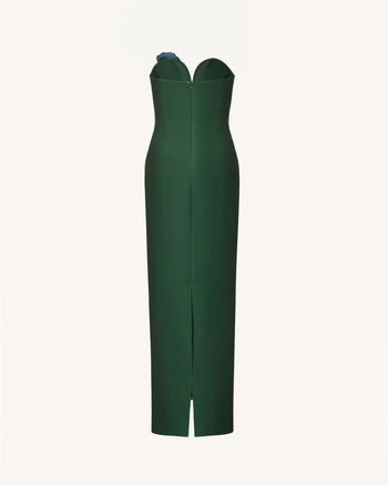 Iris Robe longue bustier brodée à encolure à encoche - Vert émeraude