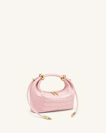Ellie Sac à main à poignée supérieure orné d'un anneau métallique - Rose sakura effet croco