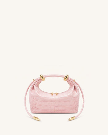 Ellie Sac à main à poignée supérieure orné d'un anneau métallique - Rose sakura effet croco