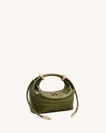 Ellie Sac à main à poignée supérieure orné d'un anneau métallique - Vert olive effet croco