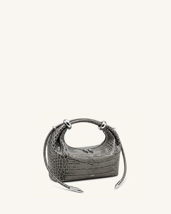 Ellie Sac à main à poignée supérieure orné d'un anneau métallique - Gris moyen effet croco