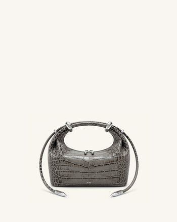 Ellie Sac à main à poignée supérieure orné d'un anneau métallique - Gris moyen effet croco