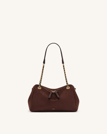 Mireya Sac porté épaule à chaîne en faux daim - Marron foncé