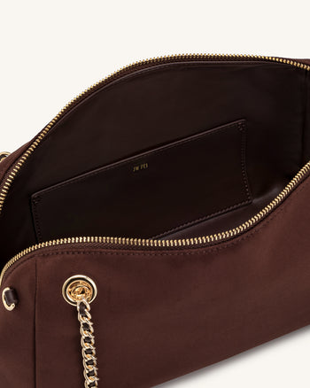 Mireya Sac porté épaule à chaîne en faux daim - Marron foncé
