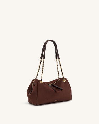 Mireya Sac porté épaule à chaîne en faux daim - Marron foncé