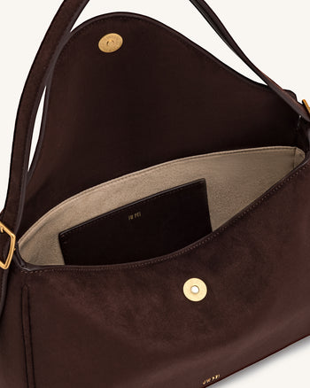 Elowen Sac bandoulière à rabat en faux daim - Marron foncé