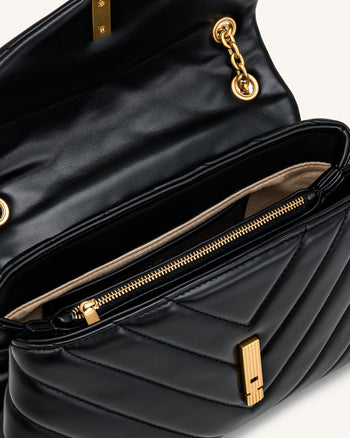 Valerie Sac porté épaule matelassé à rabat et chaîne - Noir