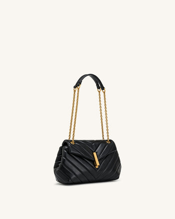 Valerie Sac porté épaule matelassé à rabat et chaîne - Noir