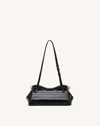 Naomi Sac à Bandoulière Incurvé - Croco Noir