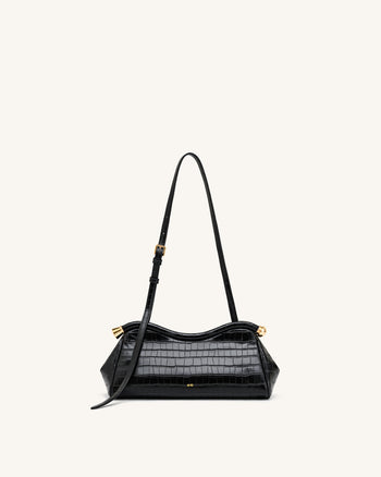 Naomi Sac à Bandoulière Incurvé - Croco Noir