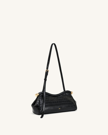 Naomi Sac à Bandoulière Incurvé - Croco Noir