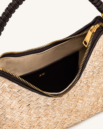 Lorena Sac porté épaule en faux paille - Marron
